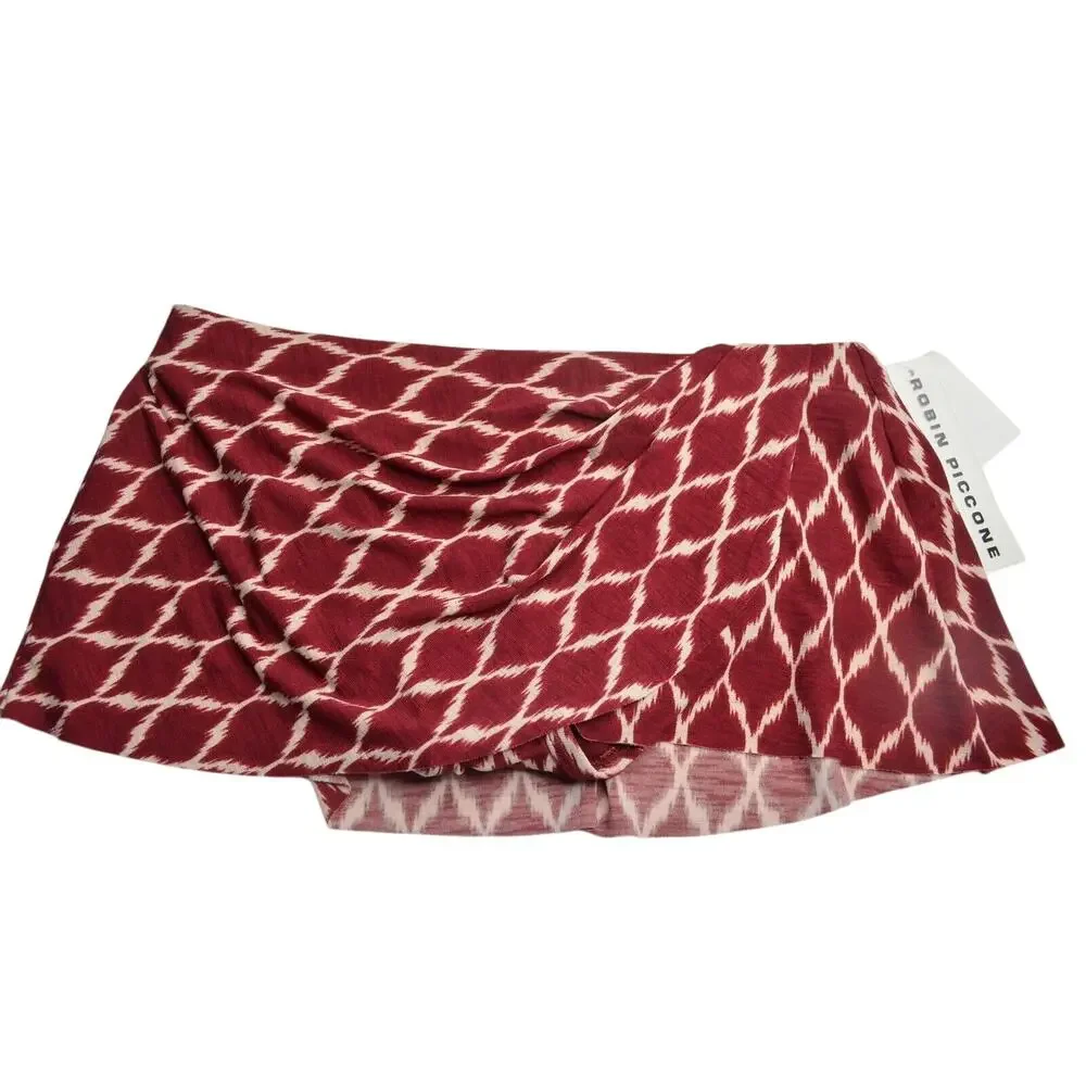 ROBIN PICCONE Women's Red & Ivory Pattern Skirted Bikini Bottoms
